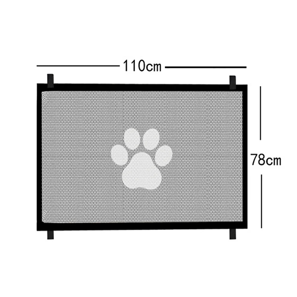 A rectangular pet safety mesh gate with dimensions 110cm by 78cm.