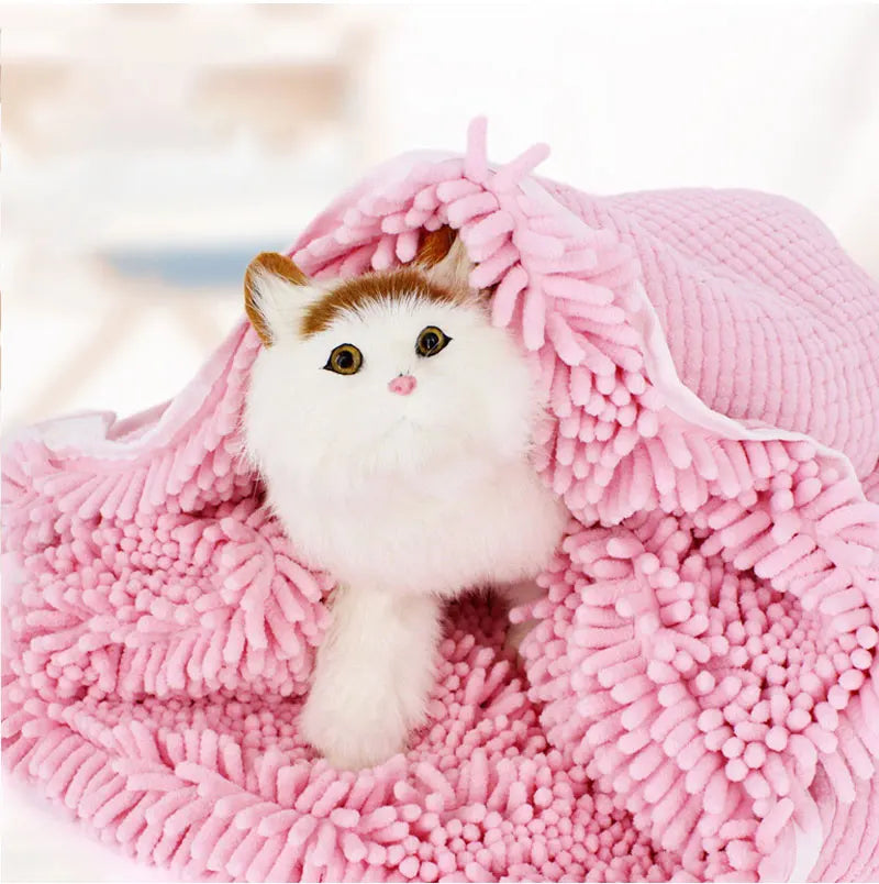 Ultra-Absorbent Chenille Pet Bath Towel with Massage Effect