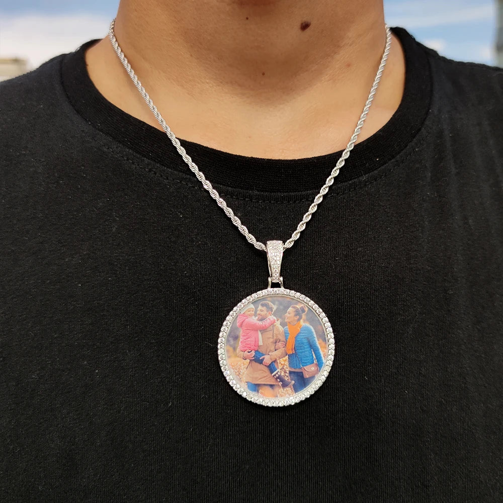 Custom Photo Medallion Pendant Necklace in 18k Gold Finish
