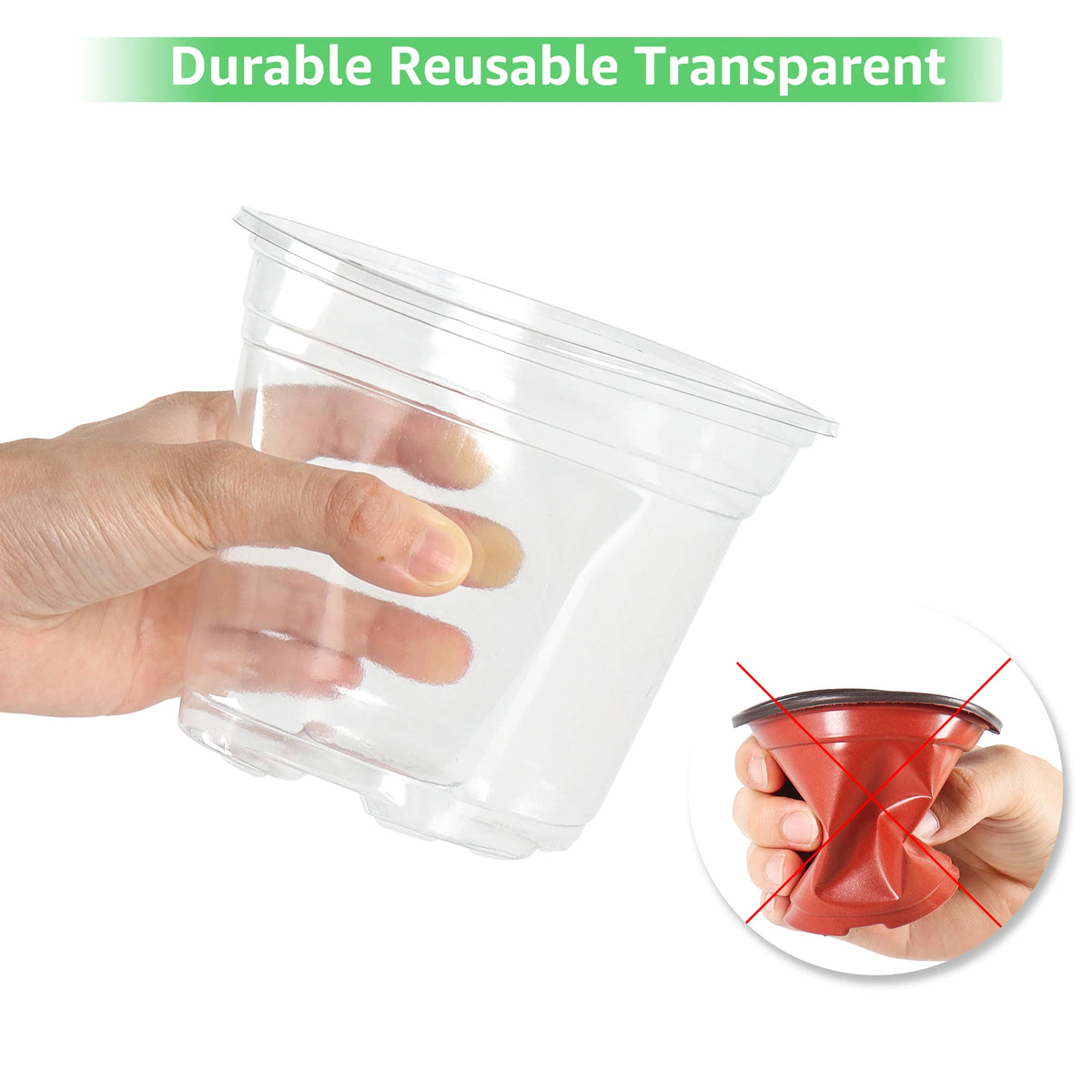 Clear Plastic Nursery Pots with Drainage Holes (Pack of 30)