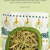 A close-up of a double-sided hemming fabric with a green felt bag filled with straw for small animal feeding.
