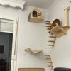 Wall-Mounted Wooden Cat Climbing Set with Sisal Scratching Post and Hammock