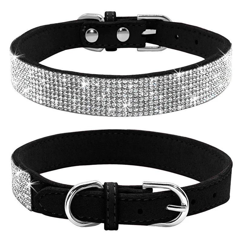 Kristall-Straß-Halsband aus Leder