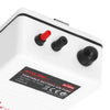 A white portable battery air pump with three black and red buttons and a label indicating DC-800 power.