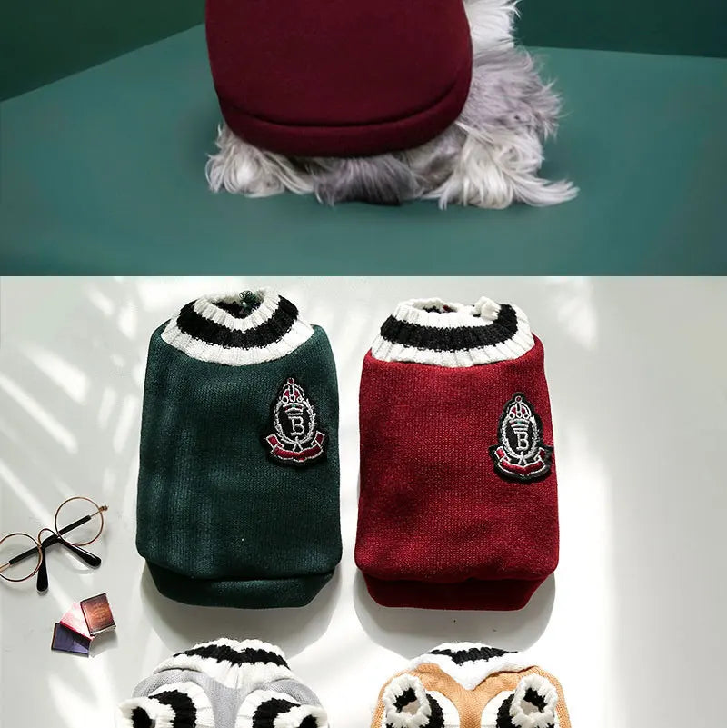 Classic V-Neck Knit Dog Sweater for Fall & Winter