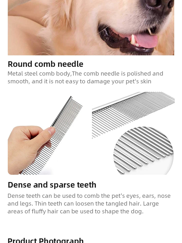 Peine de Estilismo para Mascotas de Acero Inoxidable Doble Cara