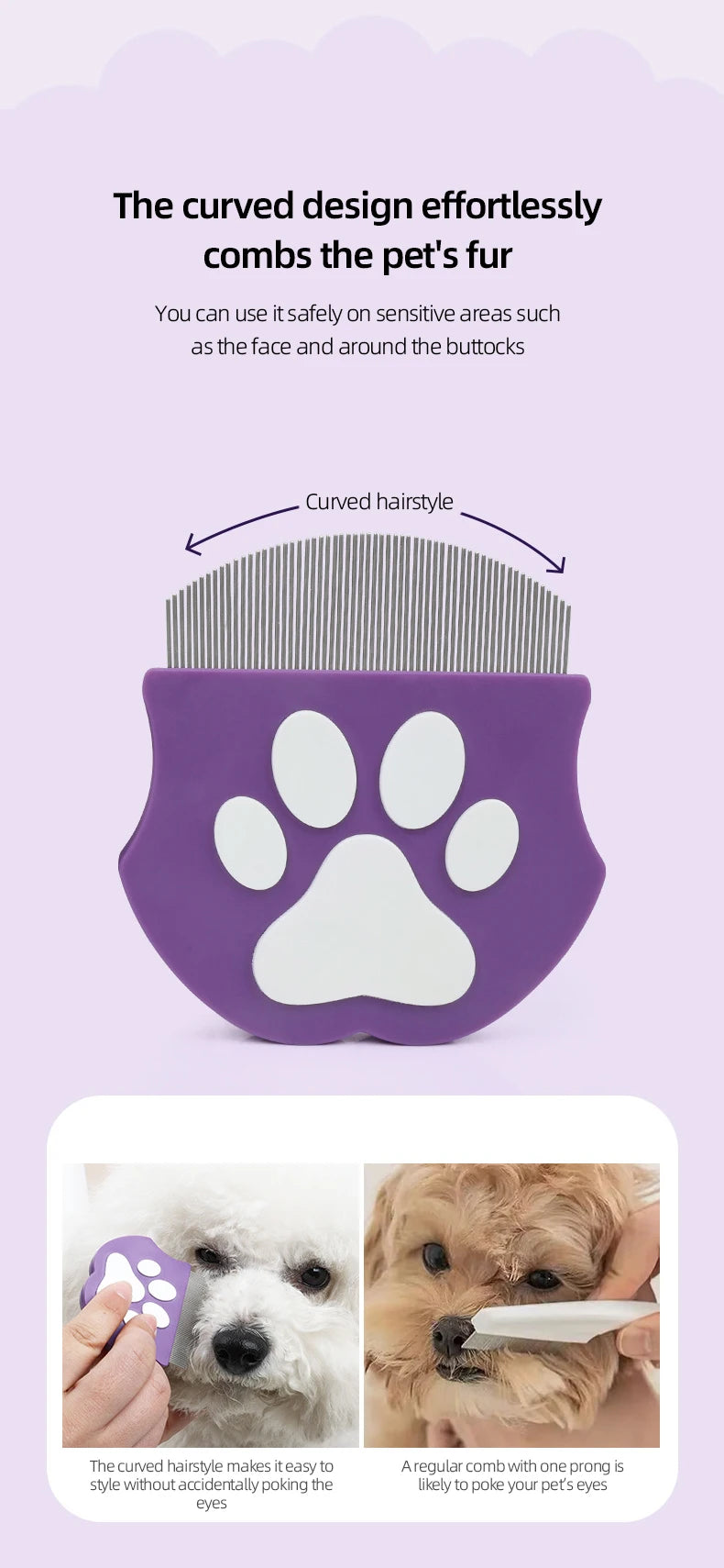 Peigne Courbé pour Toilettage de Chats et Chiens