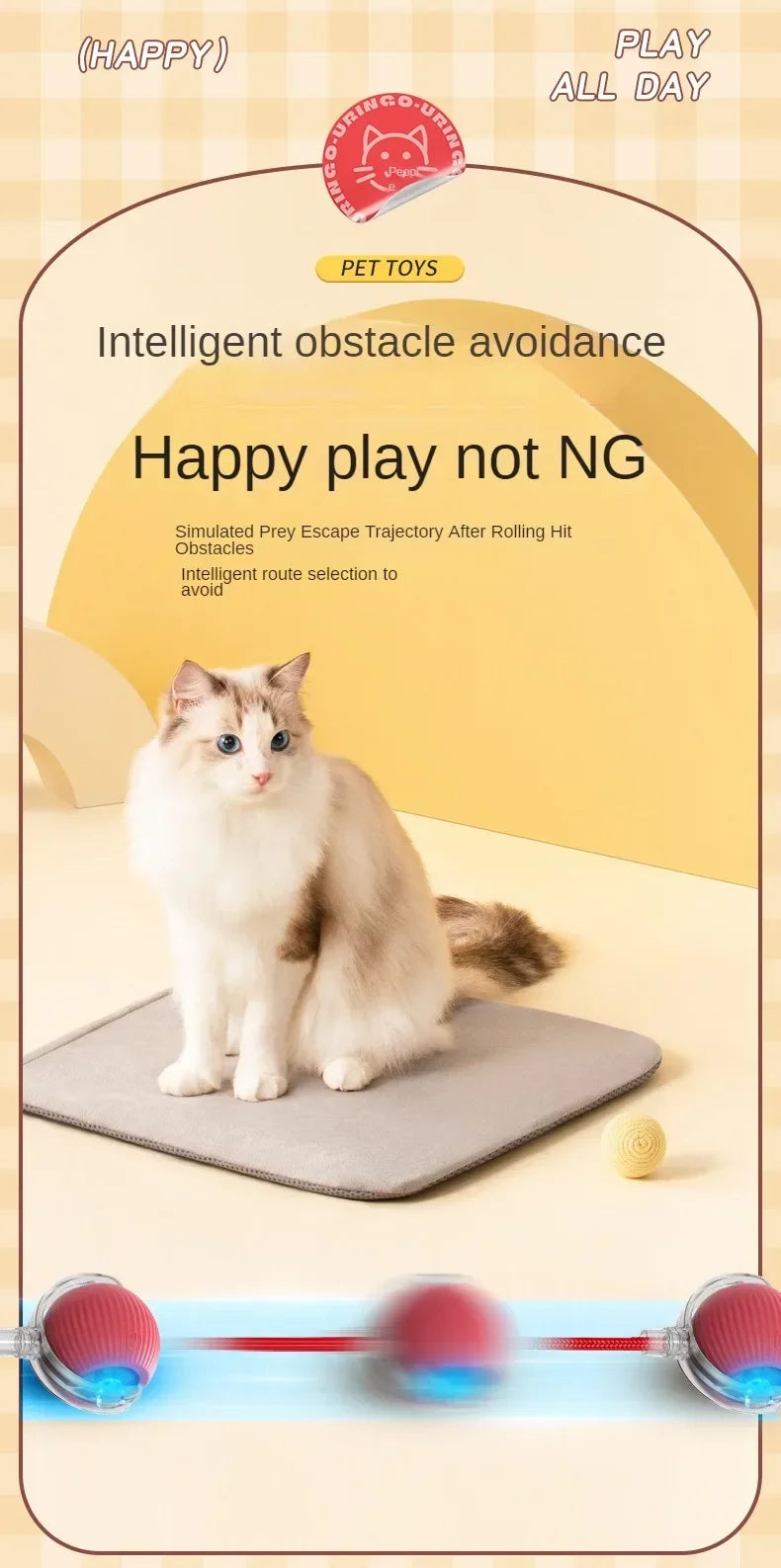 Interactive Automatic Rolling Cat Toy with Tail