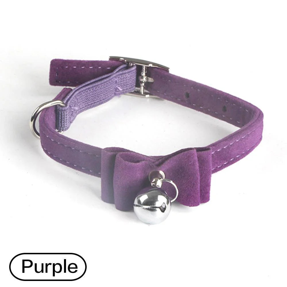 Velvet Bow Tie Pet Collar with Bell for Cats and Small Dogs