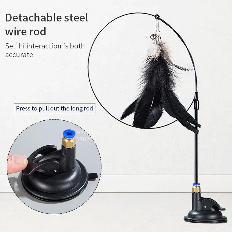 Suction Cup Cat Teaser Wand with Feather Toy and Bell