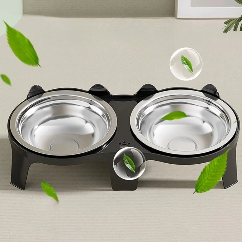 Stainless Steel Anti-Tip Cat & Dog Bowl with Double Compartments