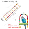 Set of 8 natural wood climbing ladders and a swing toy with colorful balls for parrots