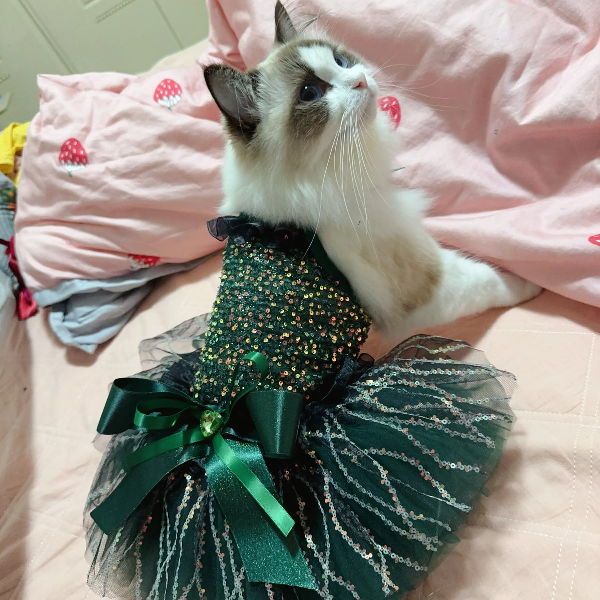 Sequin Princess Dress with Crystal Bow for Small & Medium Dogs