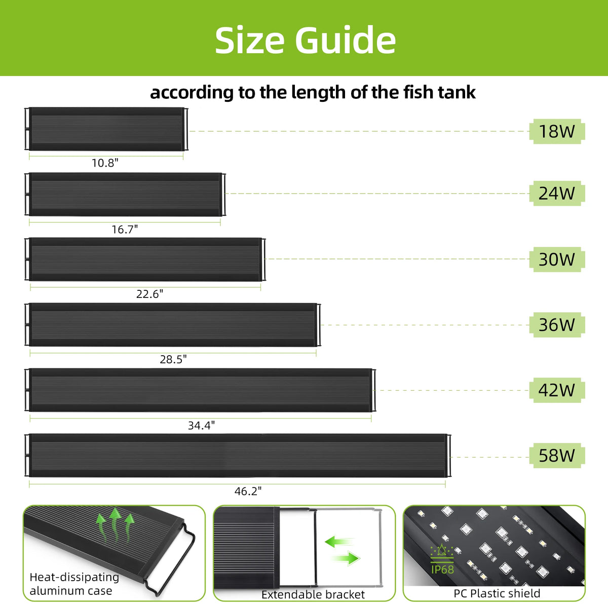 Aquarium LED Light with Remote Control, Full Spectrum, Dimmable