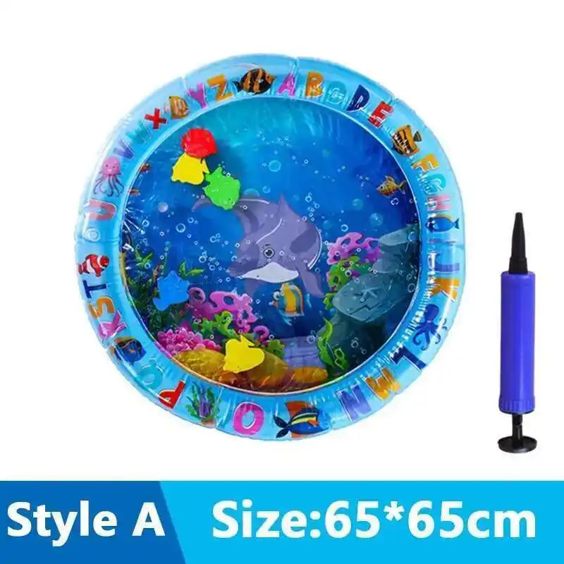 Blue inflatable sensory water play mat with letters and numbers for pets