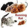 A collection of plush mice and a small rat toy, including a black mouse, a gray mouse, and a brown rat.