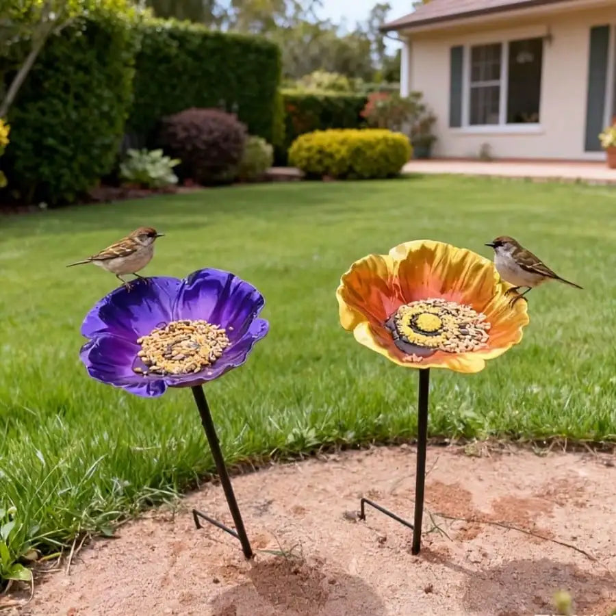 Branch-Style Metal Bird Feeder with Detachable Flower Tray