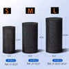 Three cylindrical black sponge filter media in sizes S, M, and L for aquarium filtration.