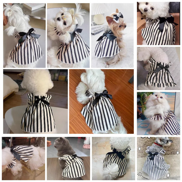 Vestido de algodón a rayas para perros de razas pequeñas