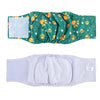 Reusable dog belly bands for training and protection in green and white patterns
