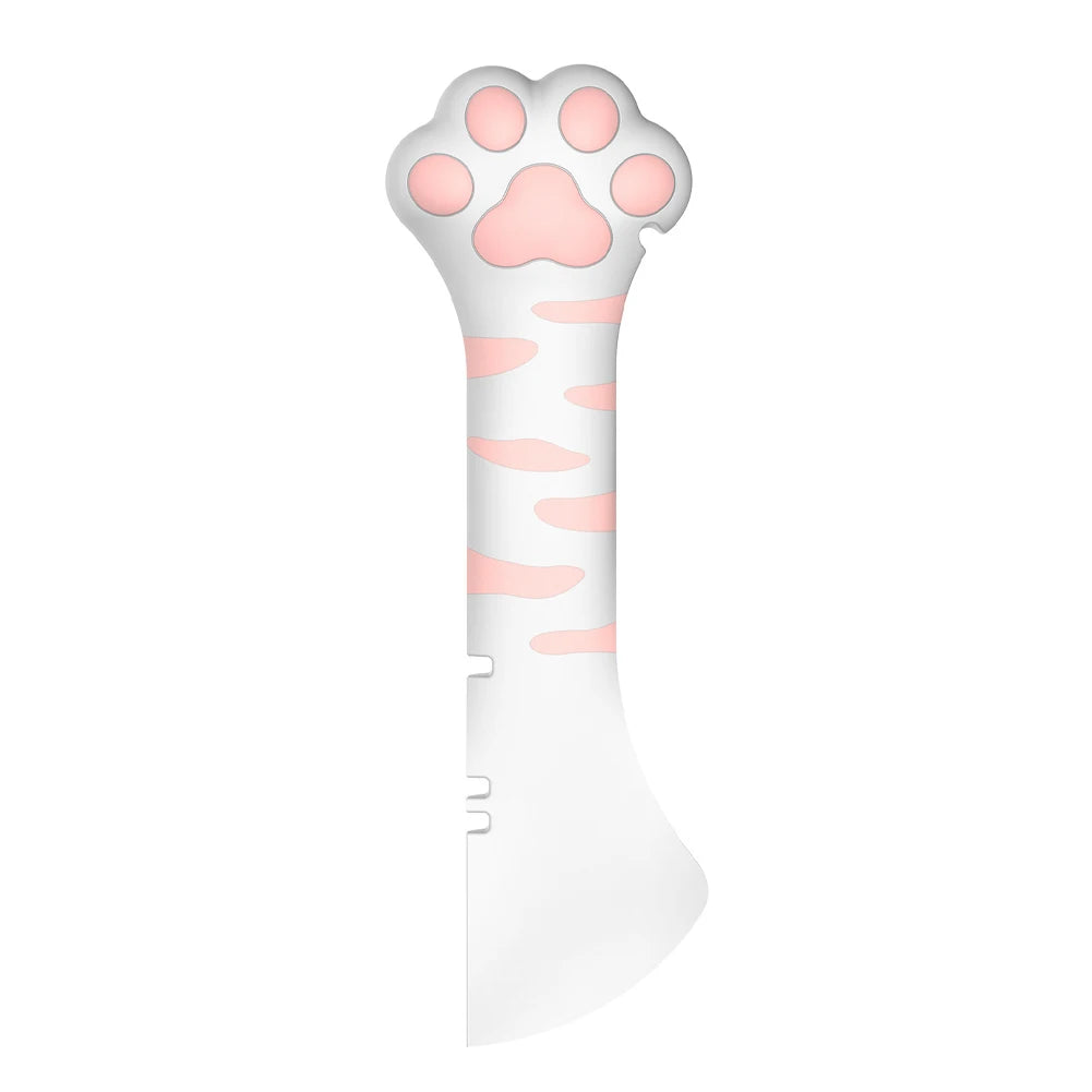 White silicone cat paw shaped can opener and food scoop with lid