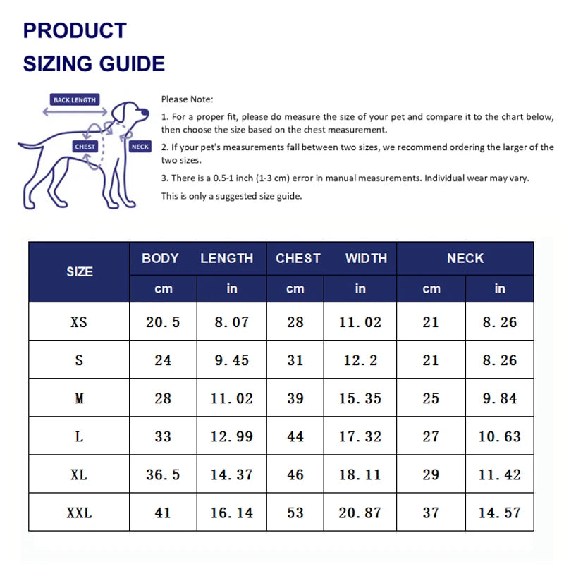 A sizing guide chart showing measurements in centimeters and inches for various sizes of an Argentina football jersey for dog