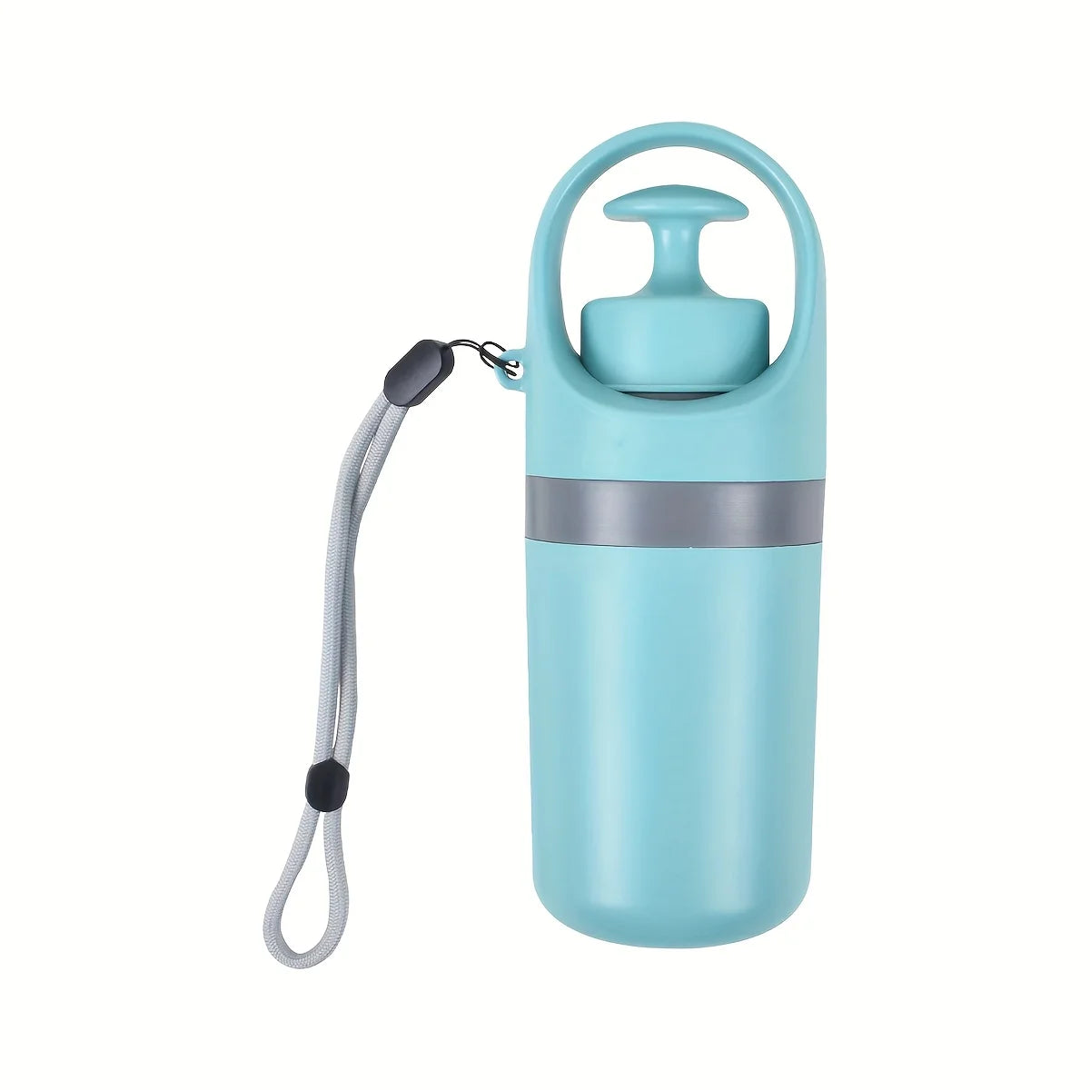 Helles blaues ergonomisches Tierstreu-Werkzeug mit Dispenserdeckel und flexiblem Schlauch.