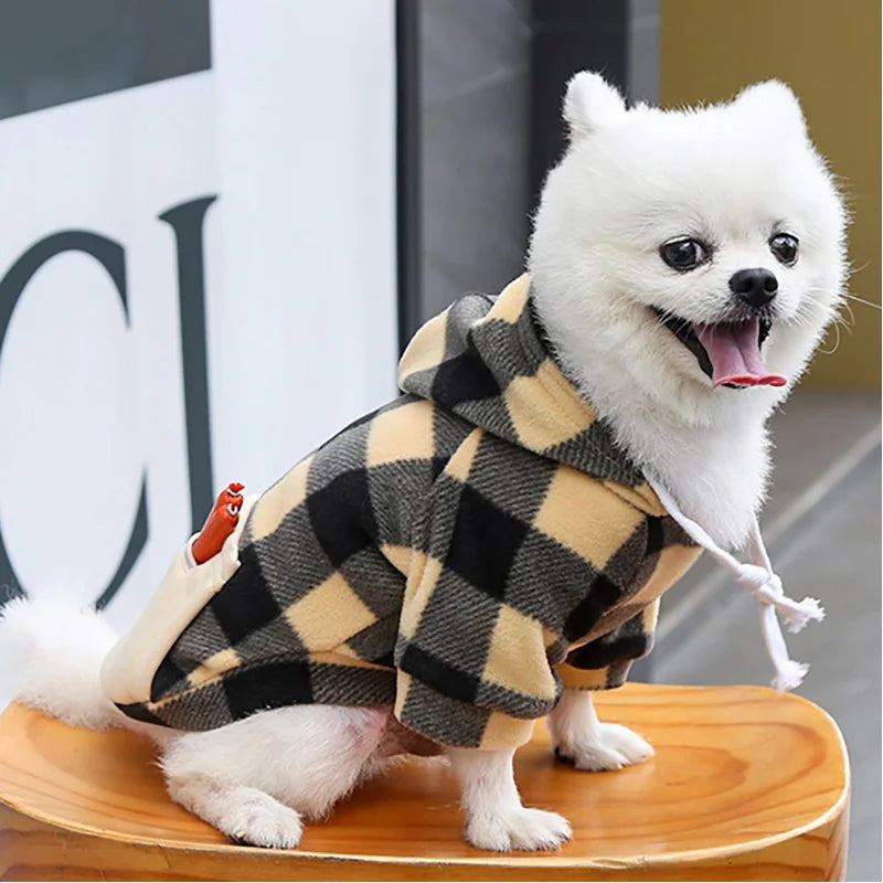 Plaid Fleece Pet Hoodie with Zipper Pocket
