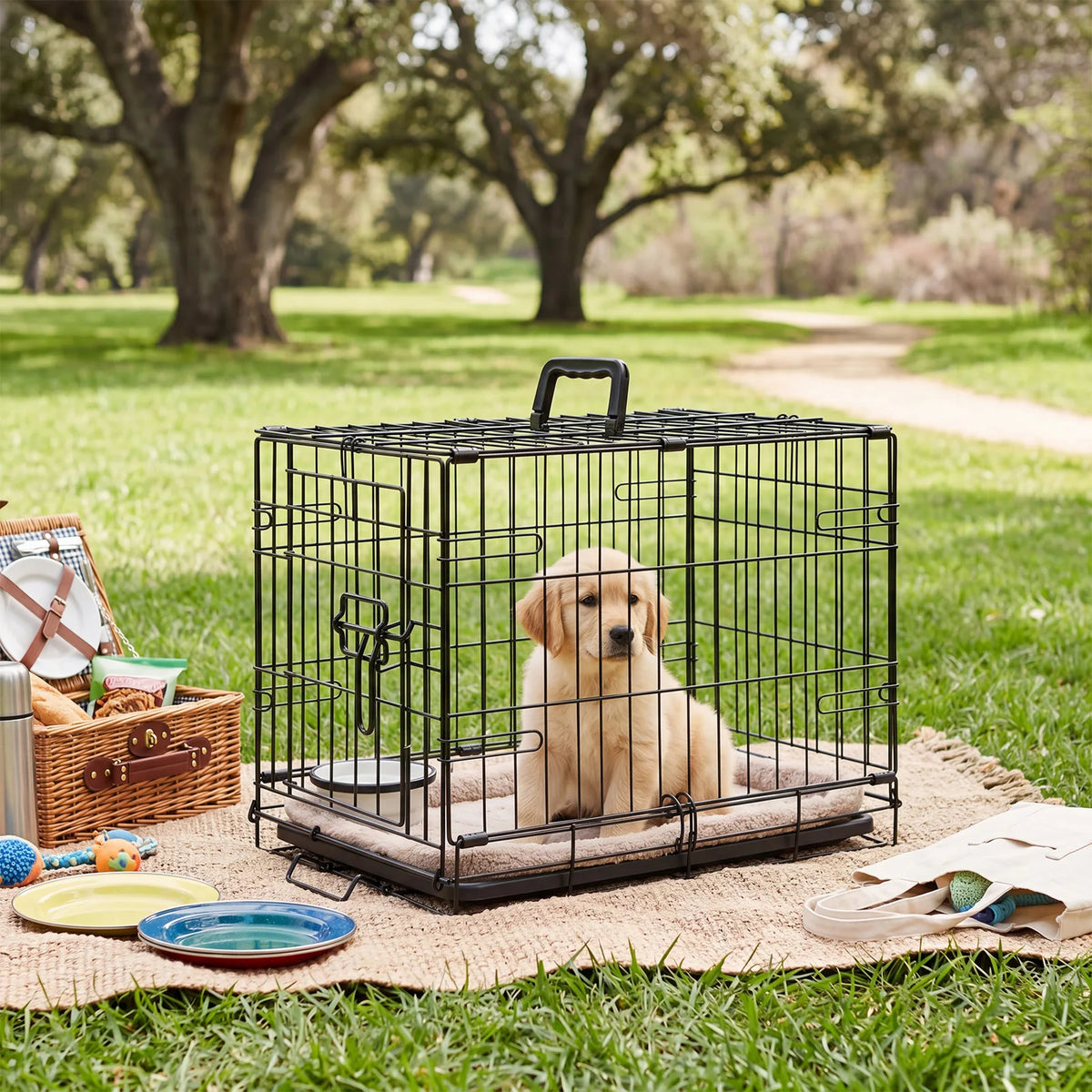 Small Dog Crate — Foldable Metal Kennel with Secure Locks & Removable Tray