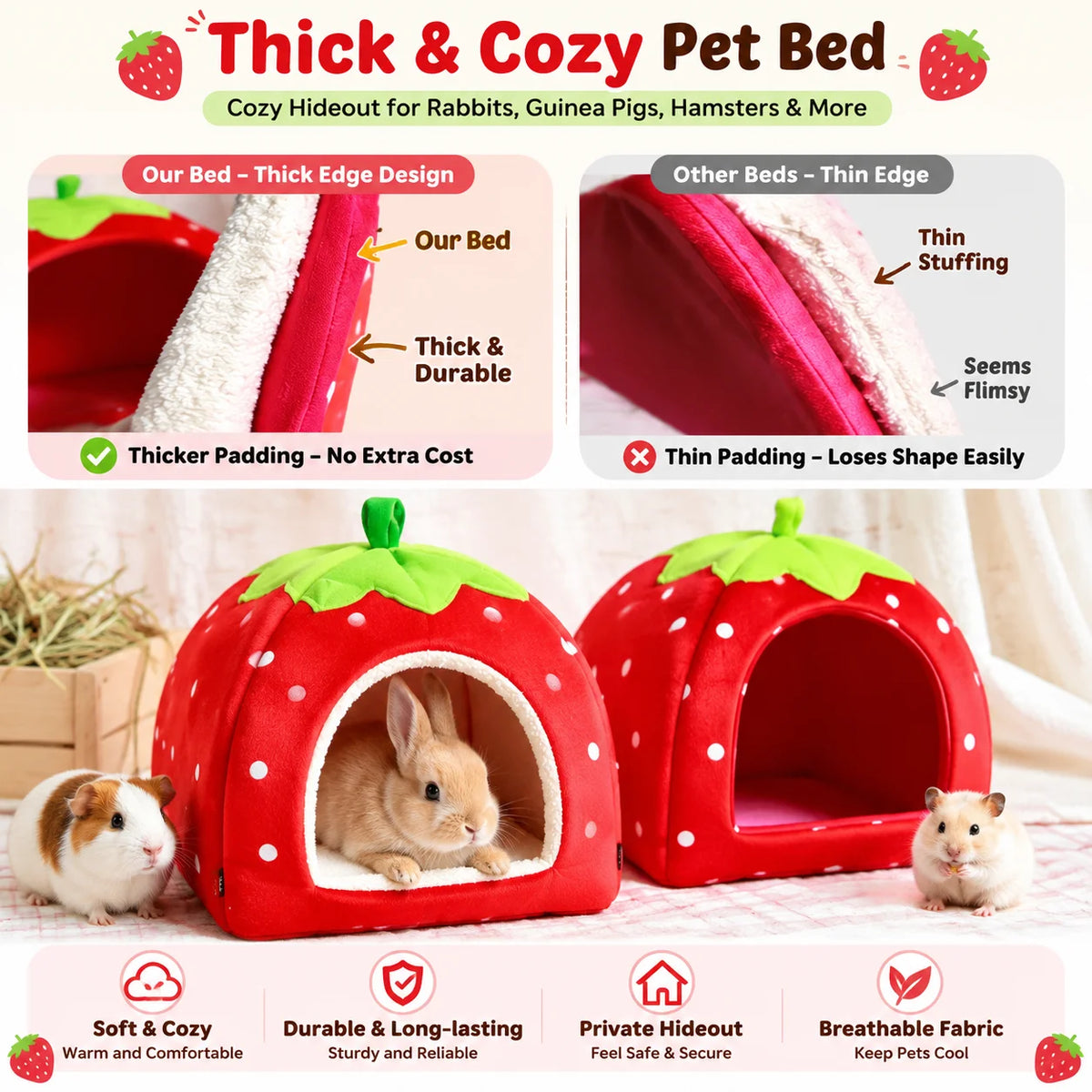 Strawberry Hideaway House and Hay Feeder Set for Small Pets