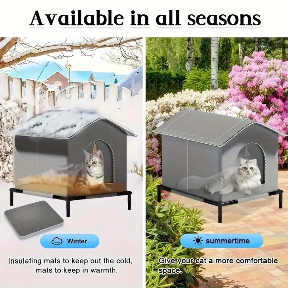 Outdoor Cat House with Heated Insulation and Raised Waterproof Base