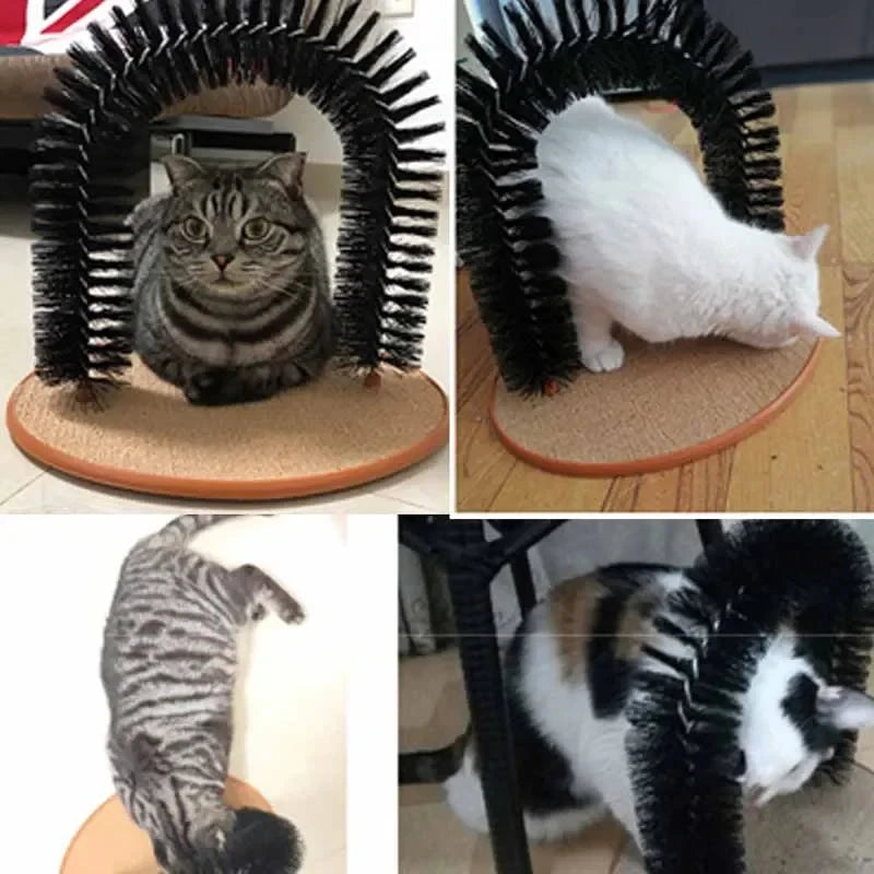Archet de Toilette pour Chat avec Brosse Massage et Panneau à Griffer