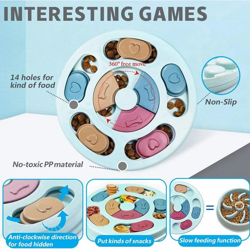A silicone slow feeding bowl with various sized holes for dog treats and food