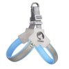 A gray and blue reflective mesh pet harness for dog and cat walking.