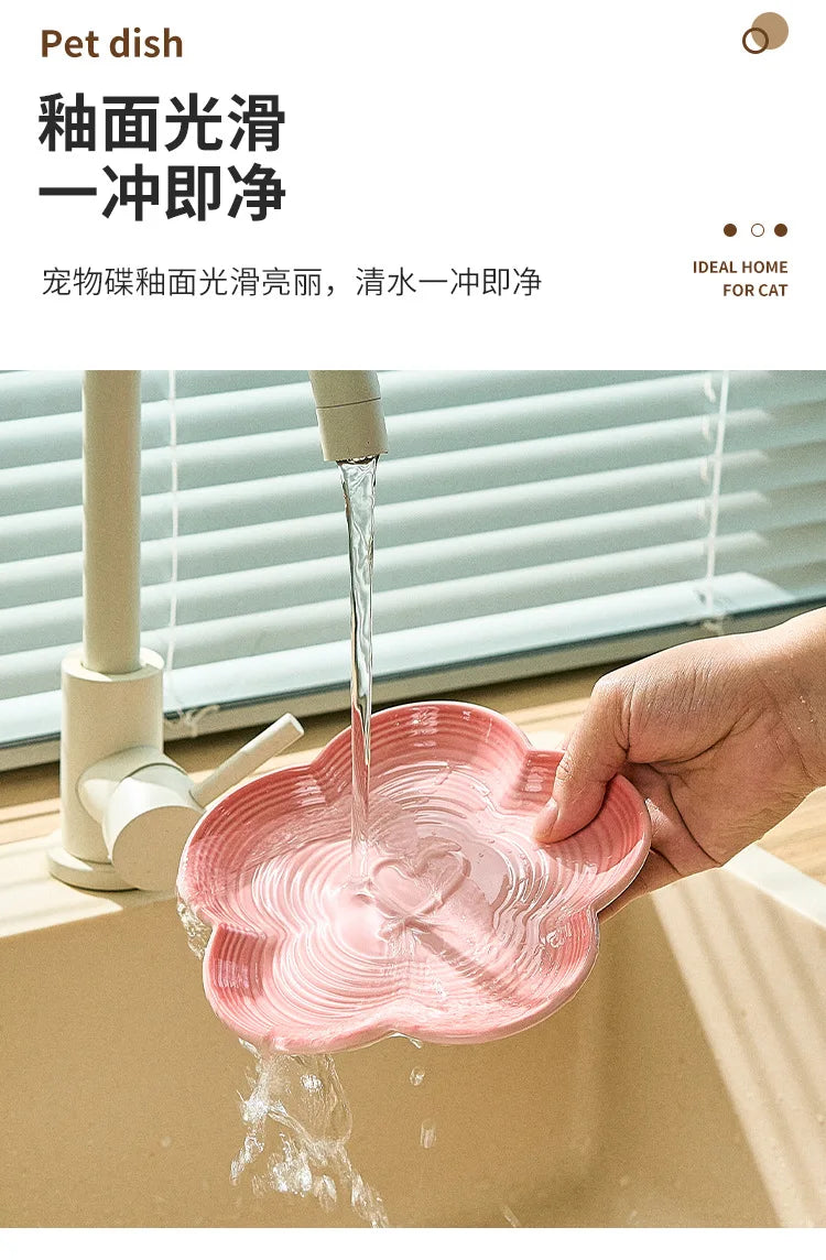 Ceramic Pet Bowl with Wood Stand – Elegant Bow Knot Design