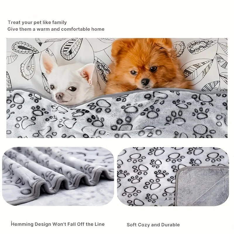 Cozy Flannel Pet Blanket with Paw Print Design