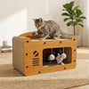 2-in-1 Cat Scratcher House with Hideout and Lounge Bed
