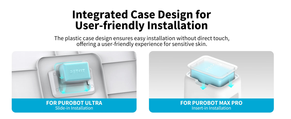 Diseño integrado del caso para la instalación fácil de los dispositivos Purobot Ultra y Max Pro.