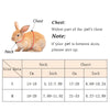 Diagram showing the chest and neck measurements for different sizes of a pet rabbit.