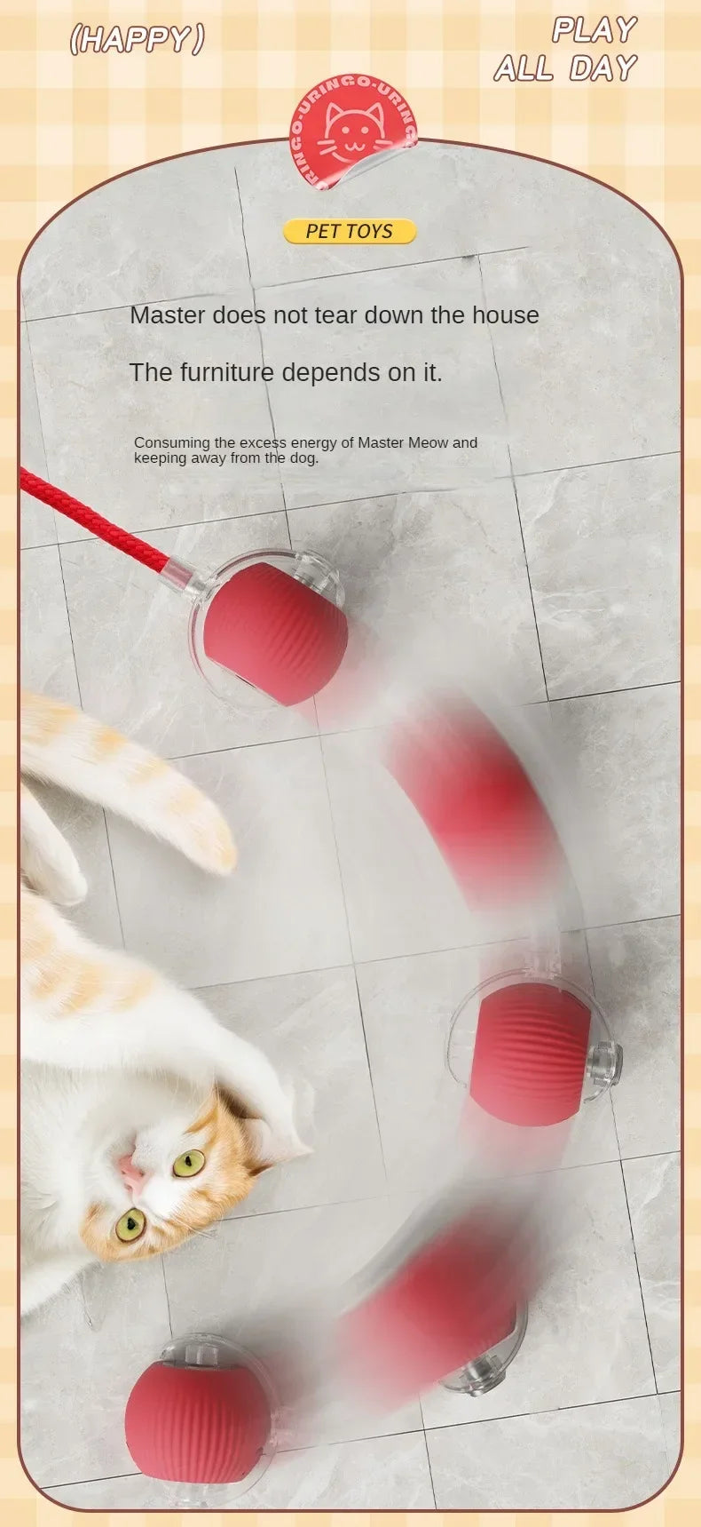Interactive Automatic Rolling Cat Toy with Tail