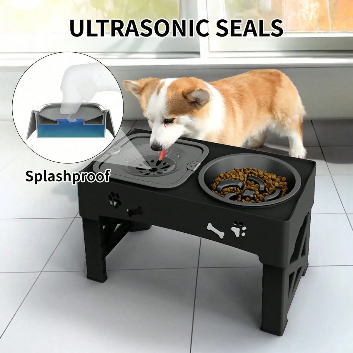 Adjustable Raised Dog Bowl Stand with Anti-Slip Feet