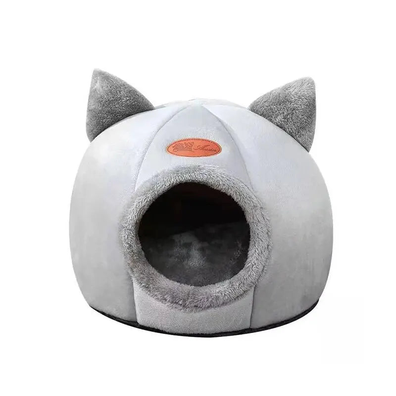Cat Head-Shaped Cozy Cave Bed for Small to Medium Pets