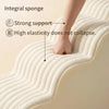 A hand is pressing into a white integral sponge product, demonstrating its strong support and high elasticity.
