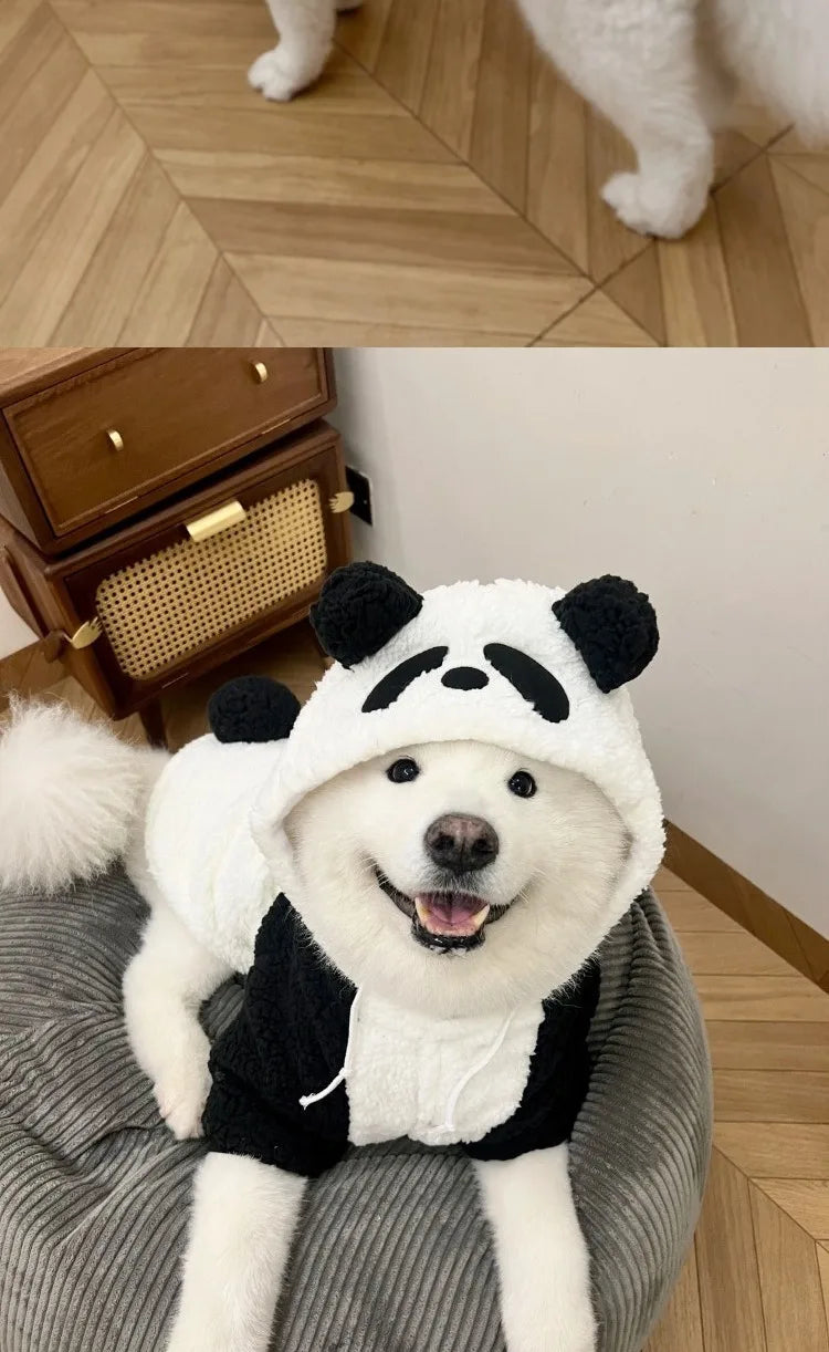 Panda Design Hooded Fleece Dog Coat – Warm Winter Jumpsuit for Small & Medium Breeds