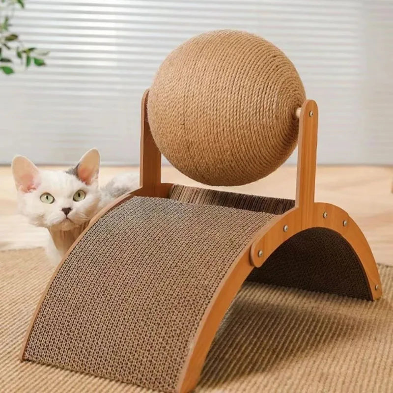 Griffoir en Bois 2-en-1 avec Balle en Sisal