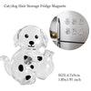 A clear, round pet figurine designed for storing cat or dog hair on a fridge magnet.