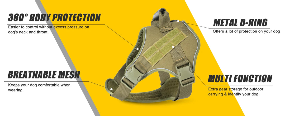 Tactical Dog Harness with Reflective Strips for Training and Outdoor Adventures