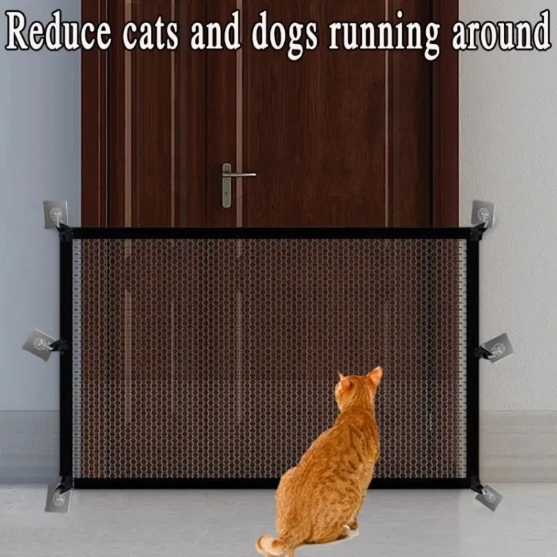 Foldable Mesh Pet Gate with Adhesive Hooks – No-Drilling Safety Barrier