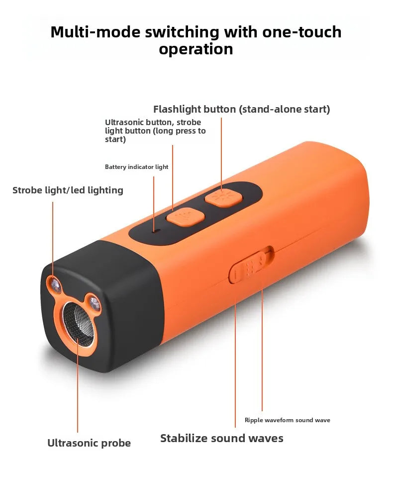 Rechargeable Ultrasonic Dog Deterrent with LED Flashlight