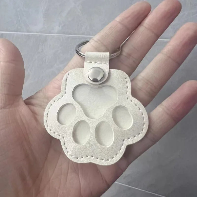 Leather Pet Hair Keepsake Keychain with Cat Paw Design